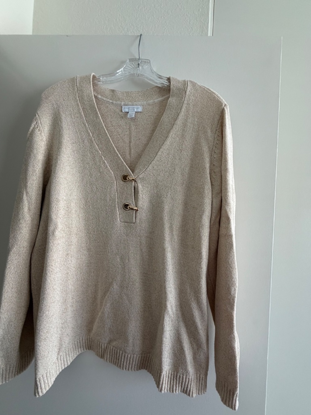 Charter Club Long Sleeve Cream/Gold Metallic Top